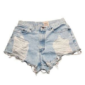 Furst of a Kind Blue Distressed Denim Shorts